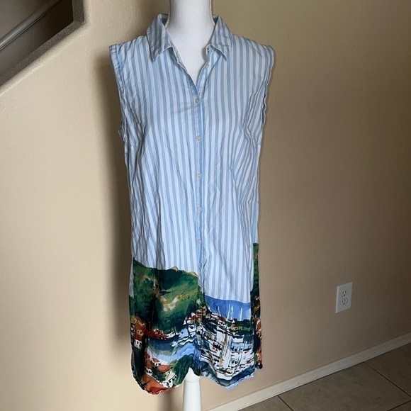 Tommy Hilfiger striped shift dress scenic sailboat print - Picture 1 of 7